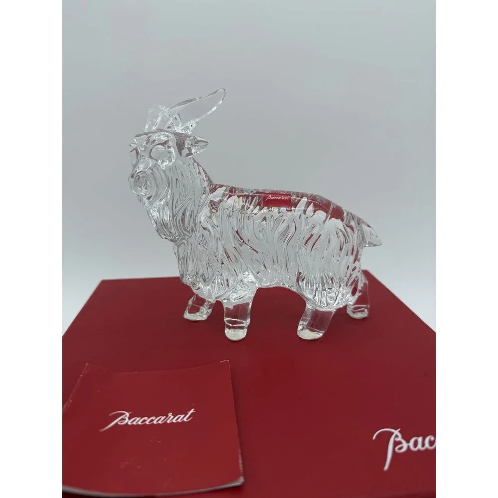 Rare Baccarat Crystal France Clear Long Hair Goat Solid Figurine Sheep Boxed